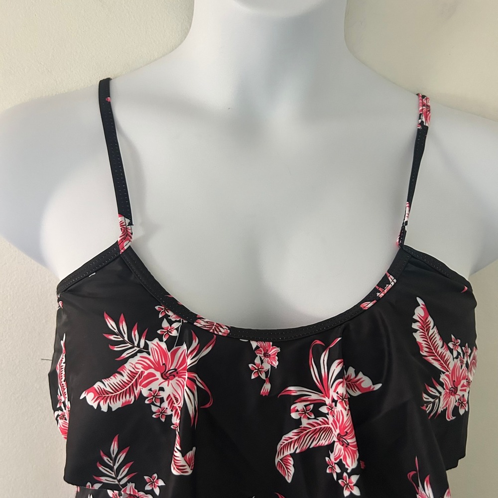 Womens Two-Piece Tank Boy Short Floral Ruffle Adjustable Padded Swimsuit Large - Picture 2 of 9